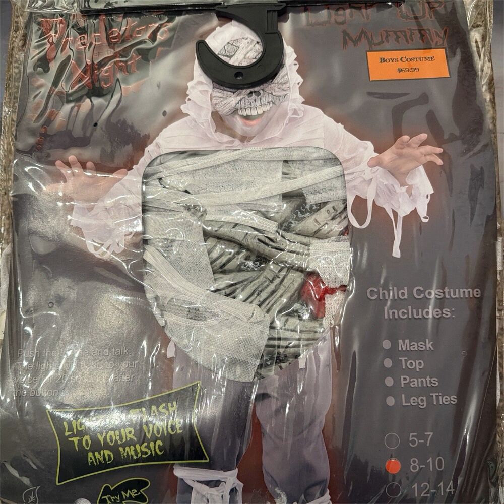 Predator of the Night Halloween Costume Mask, Top, Pants, Leg Ties Child 8-10